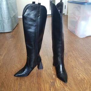 Boots Tall boots sz 9 Geometric heels KNEE HIGH BOOT vegan pullon Wide Calf